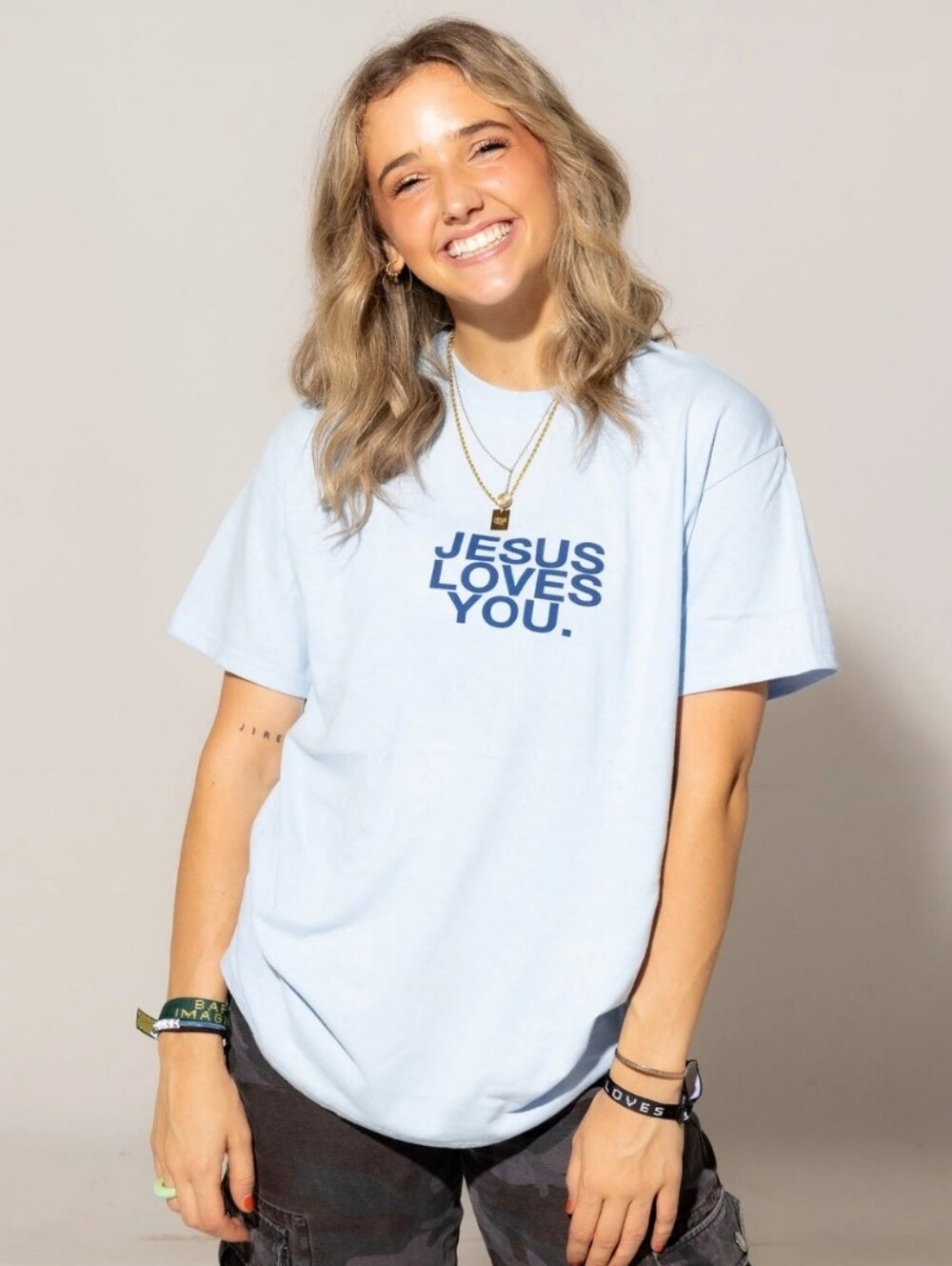 Light Blue "Jesus Loves You" Graphic Tee L